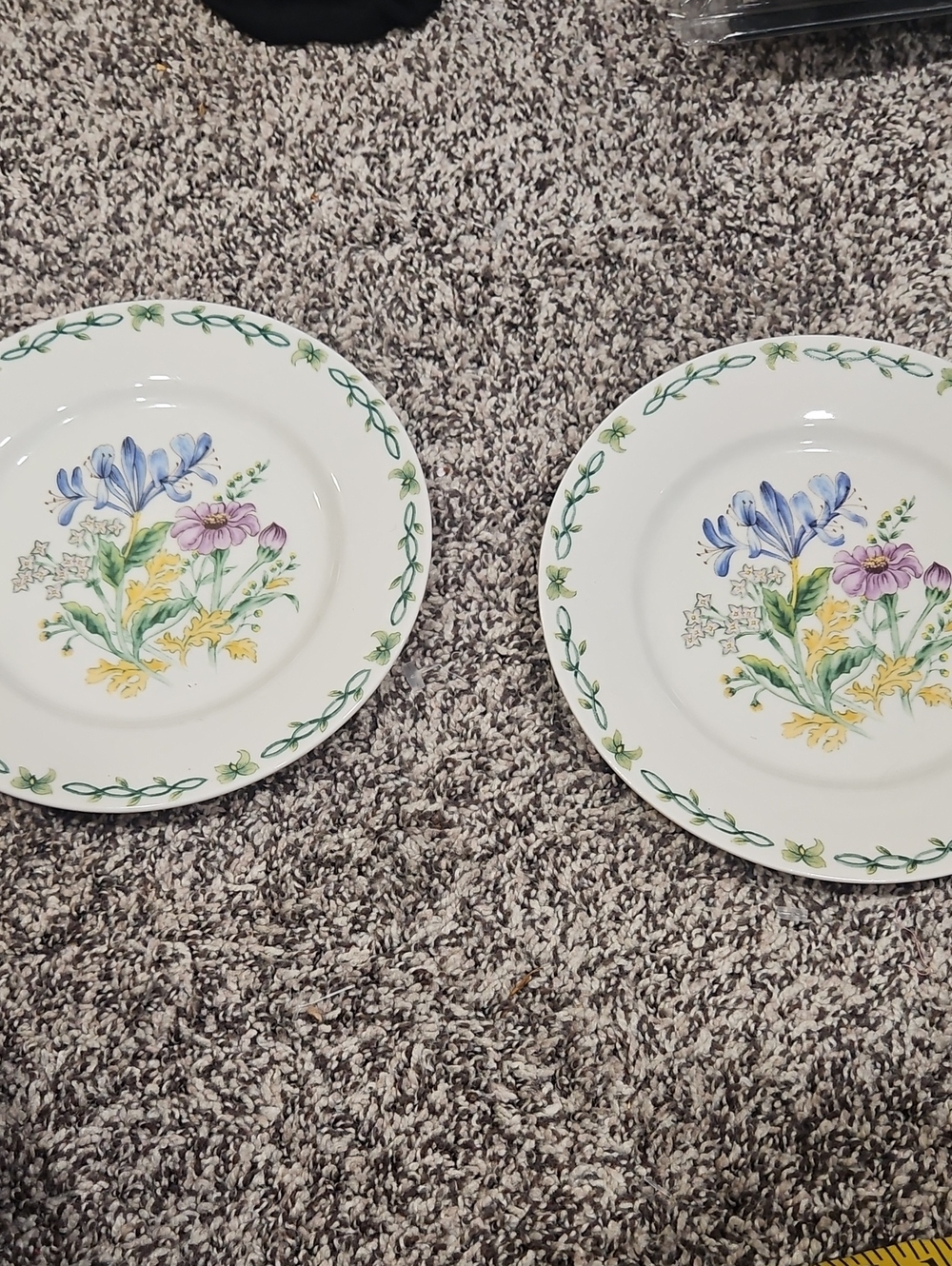 Botanical Floral Dinner Plates in White with Blue, Purple & Yellow Accents